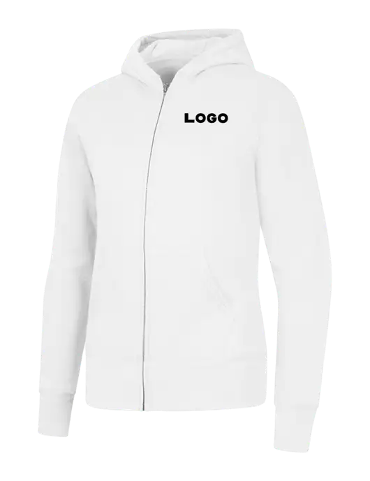 White Womens Core Fleece Full-Zip Hooded Sweatshirt w/Logo