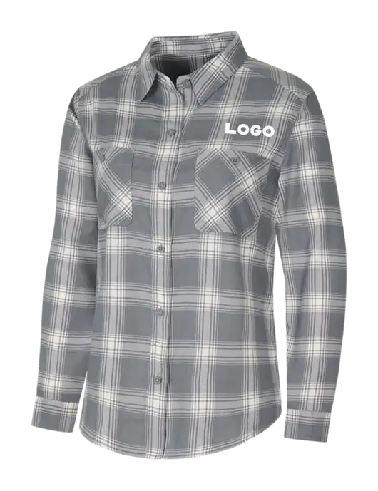 Womens Medium Grey/Cream Plaid Flannel Shirt w/Logo