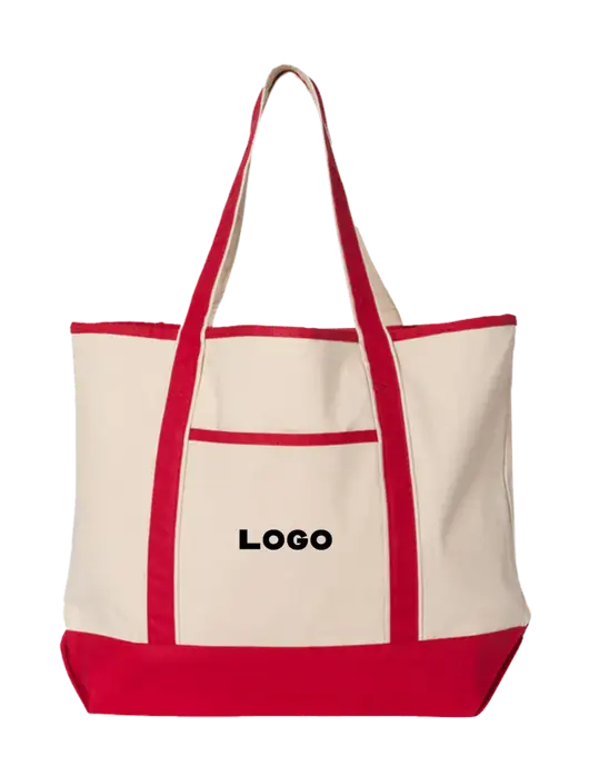 Natural/Red Large Canvas Deluxe Tote w/Logo
