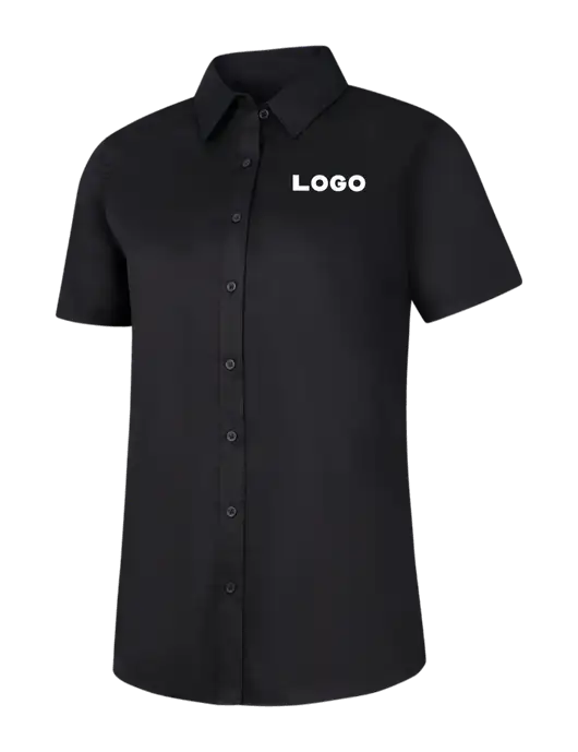 Womens Black Short Sleeve Superpro React Twill Shirt w/Logo