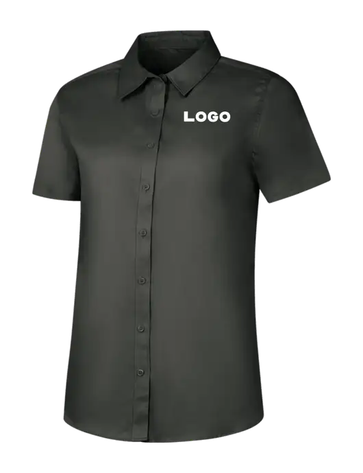 Womens Dark Grey Short Sleeve Superpro React Twill Shirt w/Logo