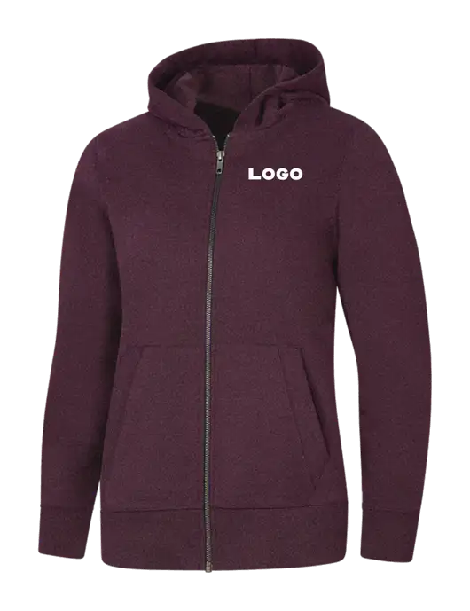 Womens Maroon Heather Re-Fleece Full-Zip Hoodie w/Logo