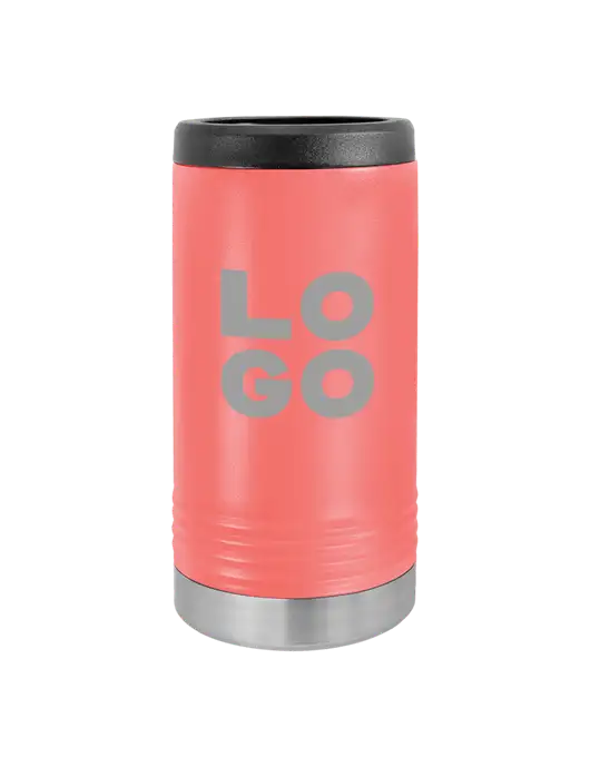 Polar Camel Powder Coated Coral Vacuum Insulated Slim Beverage Holder w/Logo