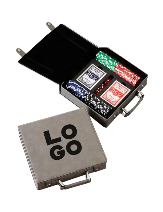 Grey Leatherette 100 Chip Poker Set w/Logo