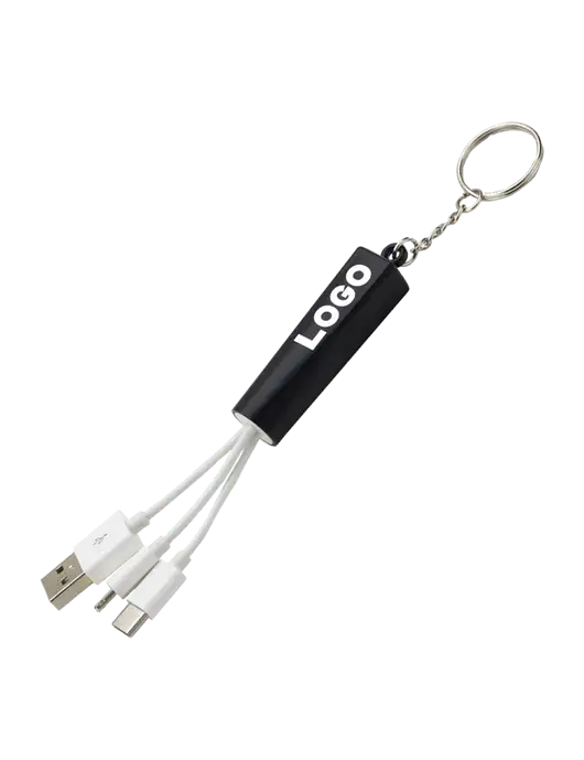 Black Light-Up Charging Cable with Key Ring w/Logo