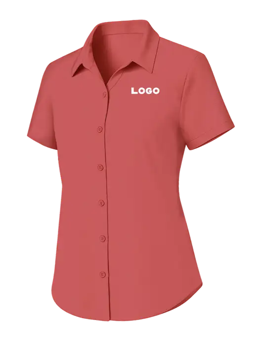 Womens Dark Coral Short Sleeve UV Dockside Shirt w/Logo