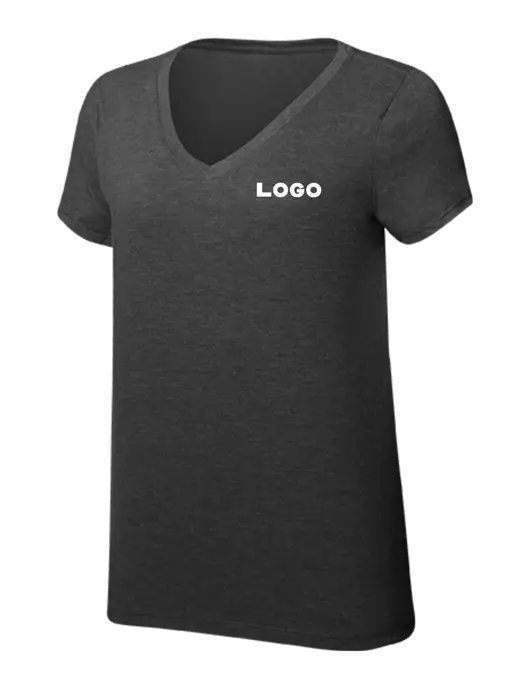 Womens Simply Soft V-Neck Black Frost 4.5oz  Poly/Combed Ring Spun Cotton T-Shirt w/Logo