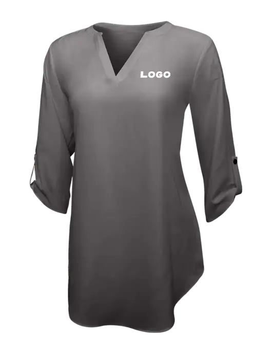 Dark Grey Womens 3/4 Sleeve Tunic Blouse w/Logo