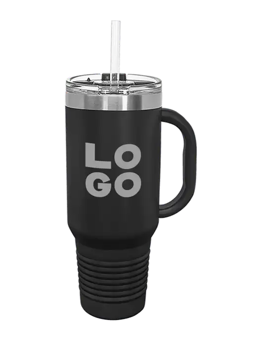 Polar Camel 40 oz. Powder Coated Vacuum Insulated Black Travel Mug with Straw w/Logo