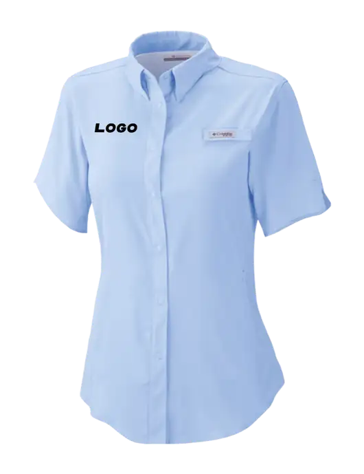 Columbia Light Blue Womens PFG Tamiami II Short Sleeve Shirt w/Logo