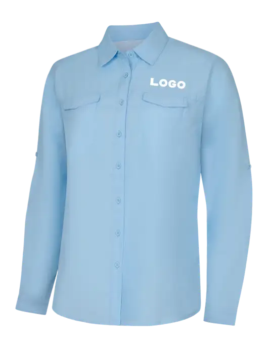 Womens Light Blue Long Sleeve UV Daybreak Shirt w/Logo
