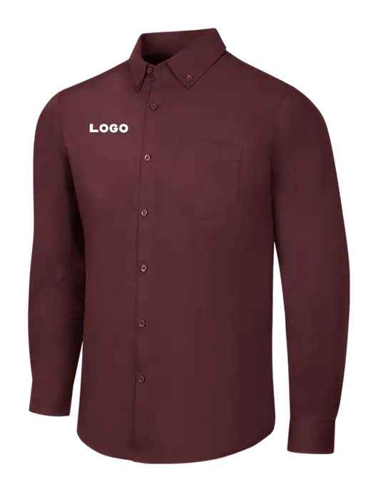 Maroon Long Sleeve Carefree Poplin Shirt w/Logo