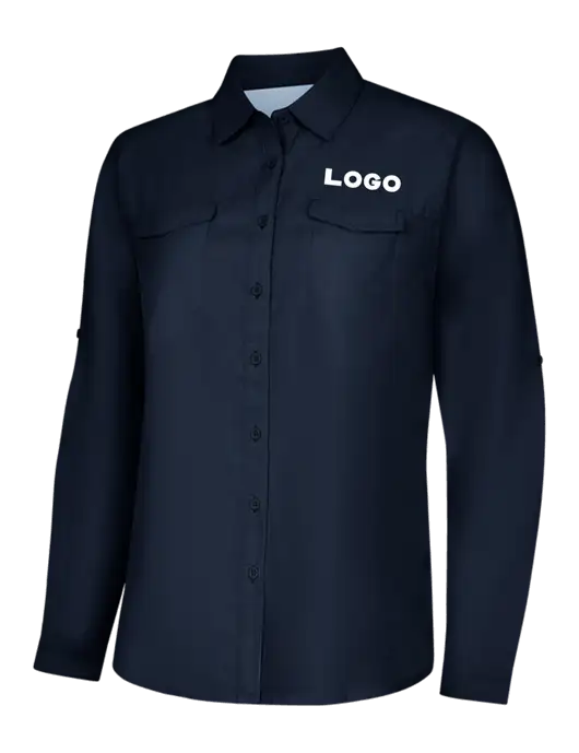 Womens Navy Long Sleeve UV Daybreak Shirt w/Logo