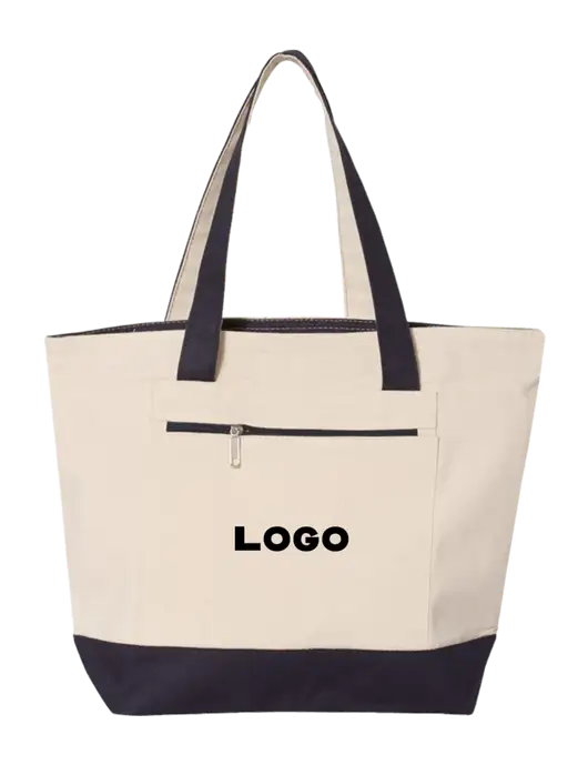 Natural/Navy Zippered Tote  w/Logo