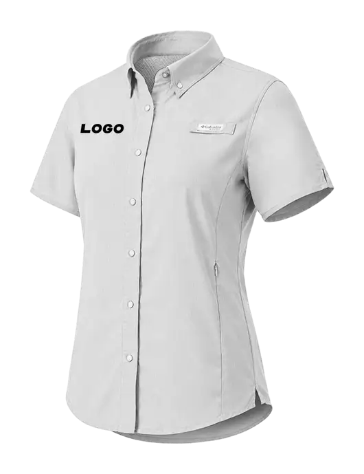Columbia Grey Womens PFG Tamiami II Short Sleeve Shirt w/Logo