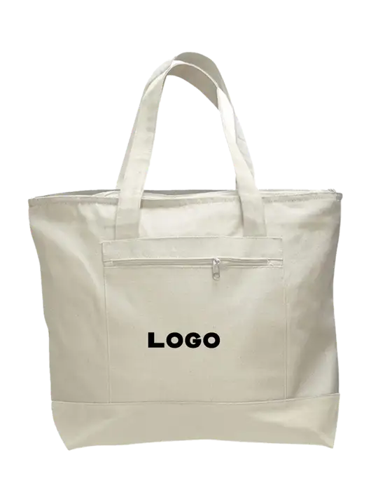 Natural Zippered Tote  w/Logo