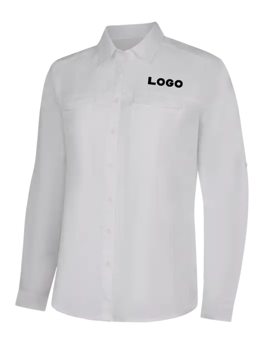 Womens White Long Sleeve UV Daybreak Shirt w/Logo