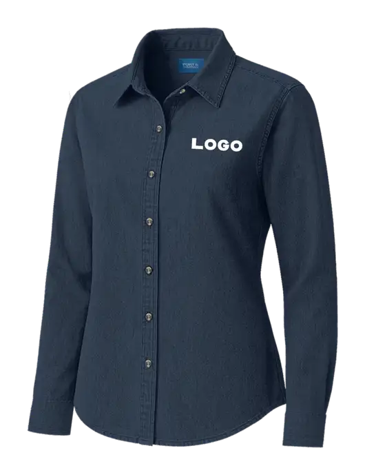 Womens Long Sleeve Light Navy Denim Shirt
 w/Logo