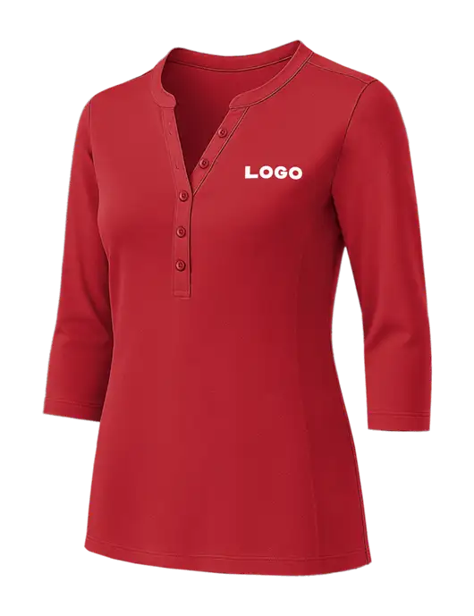 Womens Red UV Choice Pique Henley w/Logo