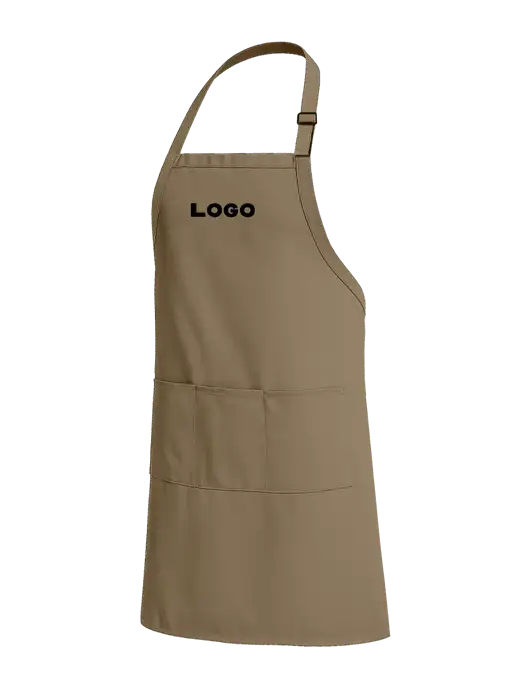 Easy Care Extra Long Bib Dark Tan Apron with Stain Release w/Logo