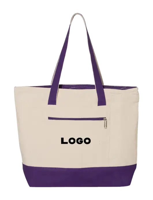Natural/Purple Zippered Tote  w/Logo