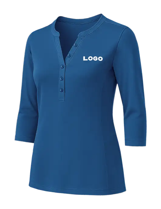Womens Dark Royal UV Choice Pique Henley w/Logo