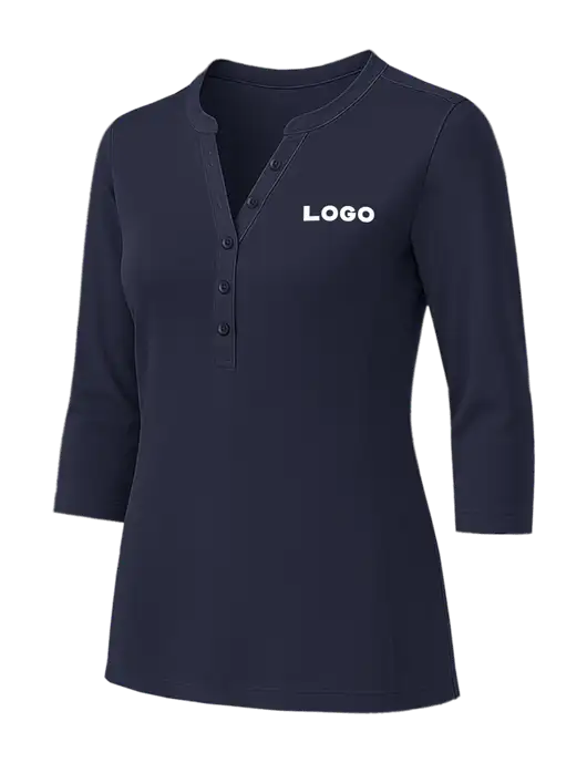 Womens Dark Navy UV Choice Pique Henley w/Logo