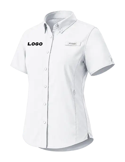 Columbia White Womens PFG Tamiami II Short Sleeve Shirt w/Logo