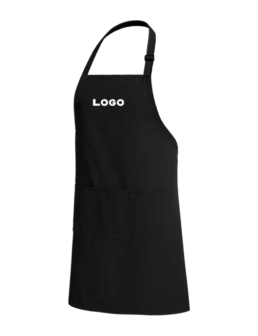 Easy Care Extra Long Bib Black Apron with Stain Release w/Logo