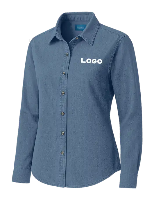Womens Long Sleeve Light Blue Denim Shirt
 w/Logo