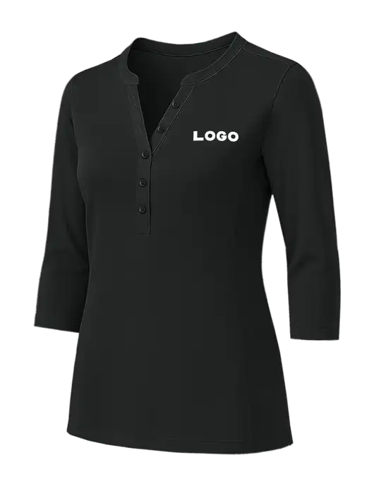 Womens Black UV Choice Pique Henley w/Logo