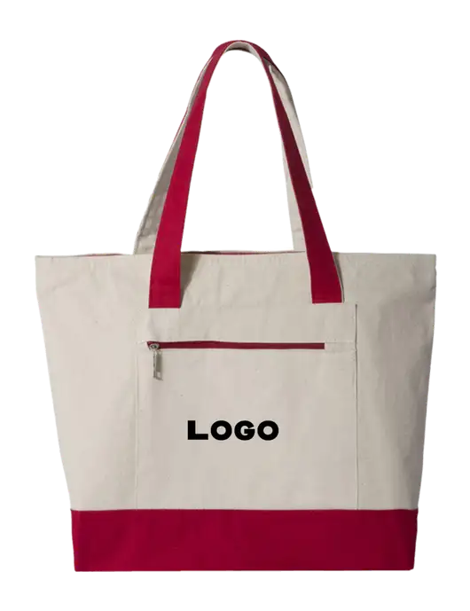 Natural/Red Zippered Tote  w/Logo