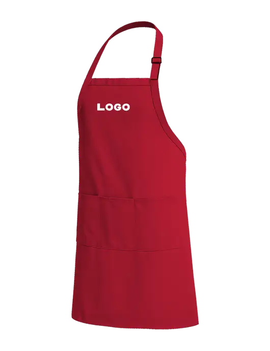 Easy Care Extra Long Bib Red Apron with Stain Release w/Logo