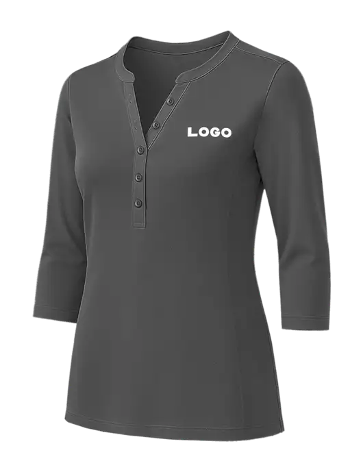 Womens Dark Grey UV Choice Pique Henley w/Logo