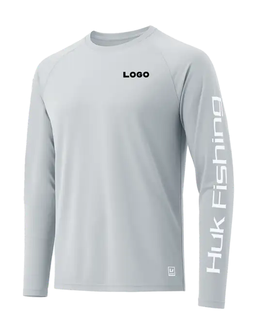 HUK Light Grey LoPro Pursuit Long Sleeve T-Shirt w/Logo