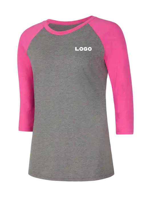 Womens Simply Soft 3/4 Sleeve Fuchsia Frost/Grey Frost Ring Spun Cotton T-Shirt w/Logo