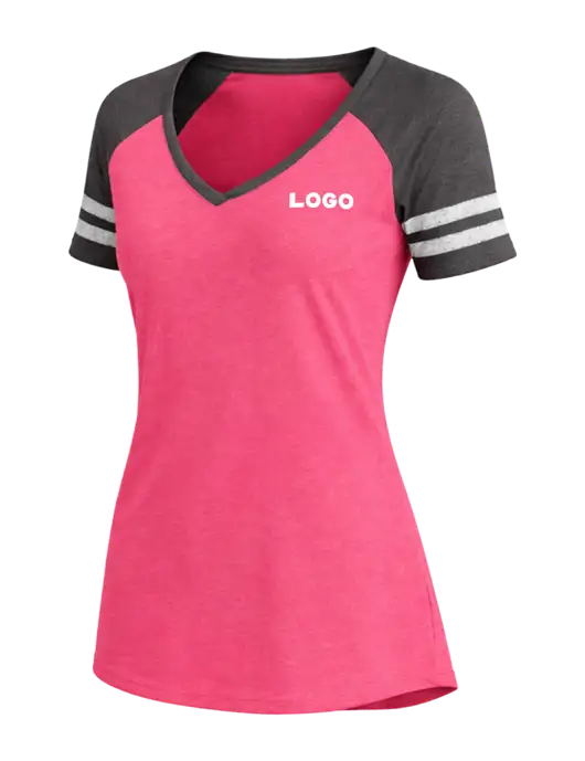 Womens Fucia Heather/Charcoal Heather V-Neck Game Tee w/Logo