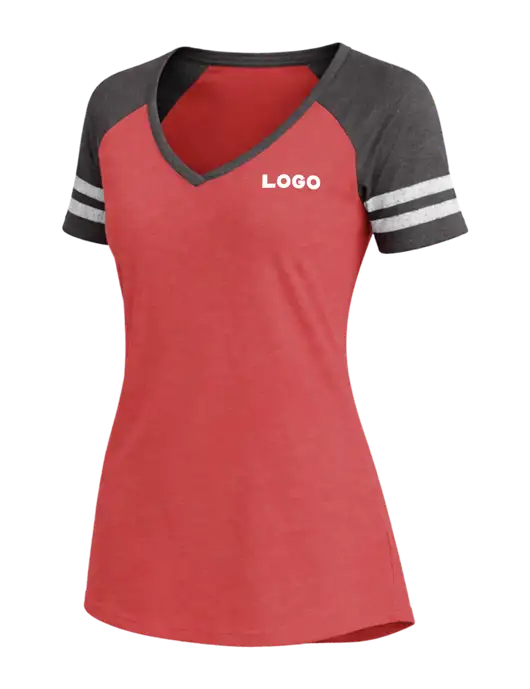 Womens Red Heather/Charcoal Heather V-Neck Game Tee w/Logo