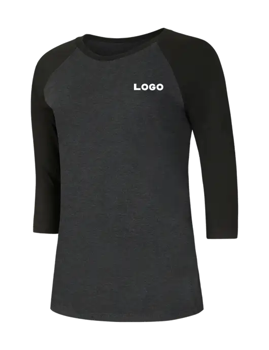 Womens Simply Soft 3/4 Sleeve Black/Black Frost Ring Spun Cotton T-Shirt w/Logo