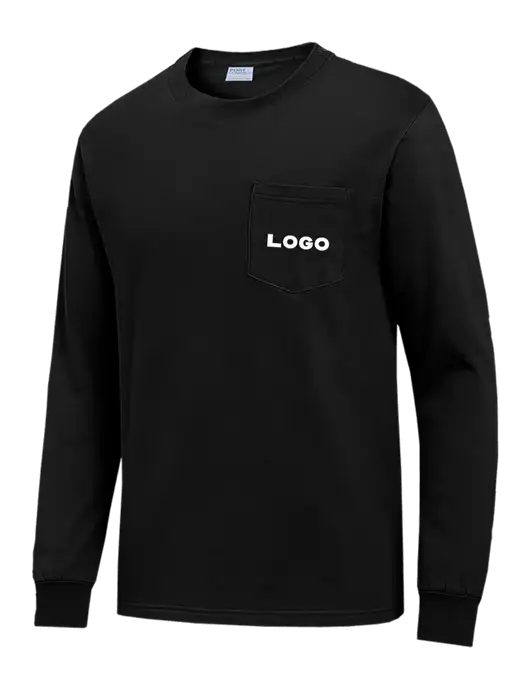 Black Long Sleeve Heavyweight 6.1 oz Pocket T-Shirt w/Logo