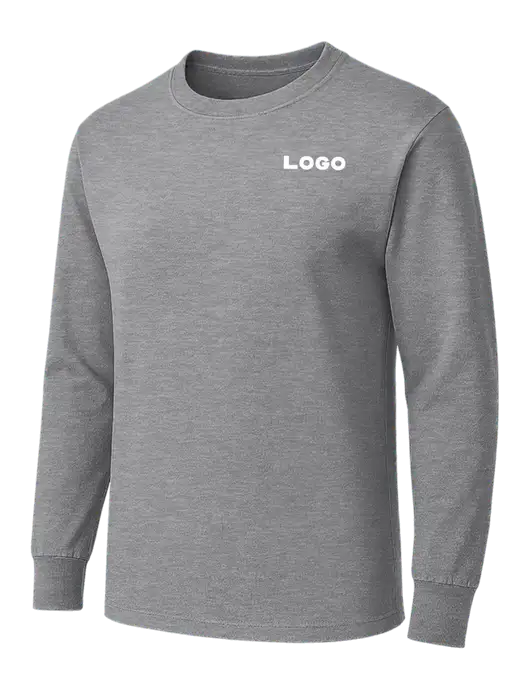 Medium Grey Heather Heavyweight Long Sleeve 6.1 oz T-Shirt w/Logo