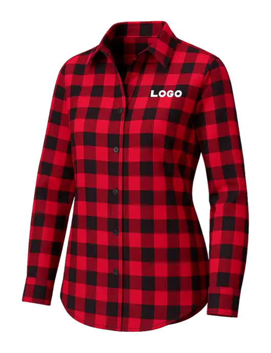 Womens Red/Black Buffalo Check Plaid Flannel Tunic w/Logo
