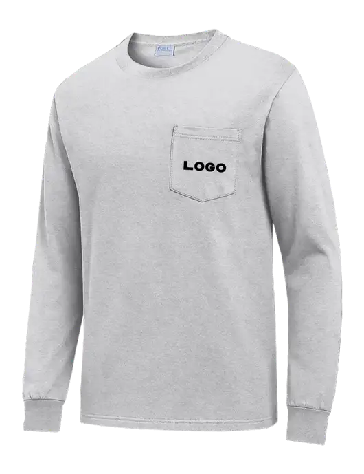 Light Grey Heather Long Sleeve Heavyweight 6.1 oz Pocket T-Shirt w/Logo
