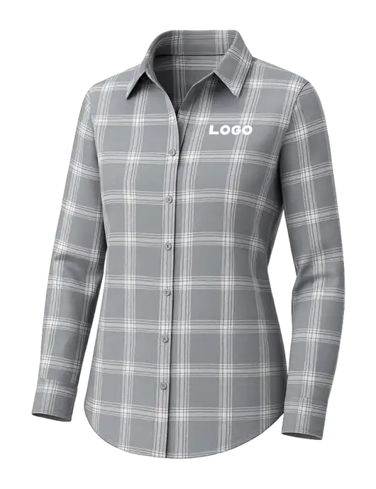 Womens Medium Grey/Cream Open Plaid Flannel Tunic w/Logo