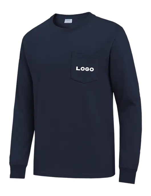 Navy Long Sleeve Heavyweight 6.1 oz Pocket T-Shirt w/Logo