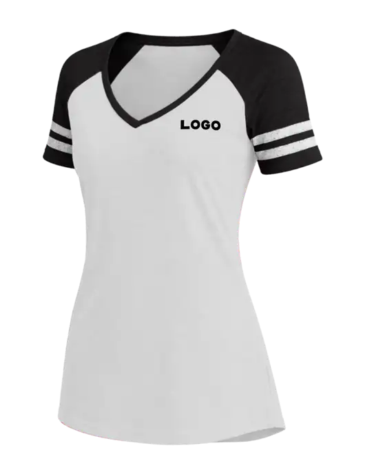 Womens White/Black V-Neck Game Tee w/Logo