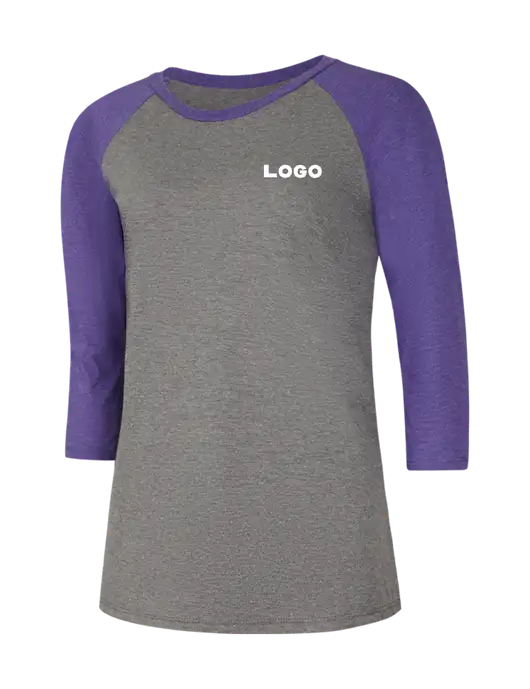Womens Simply Soft 3/4 Sleeve Purple Frost/Grey Frost Ring Spun Cotton T-Shirt w/Logo