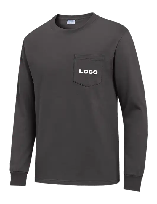 Charcoal Long Sleeve Heavyweight 6.1 oz Pocket T-Shirt w/Logo