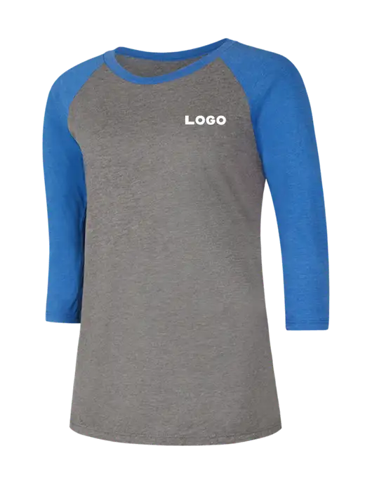 Womens Simply Soft 3/4 Sleeve Royal Frost/Grey Ring Spun Cotton T-Shirt w/Logo