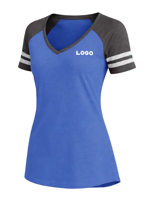 Womens Royal Heather/Charcoal Heather V-Neck Game Tee w/Logo